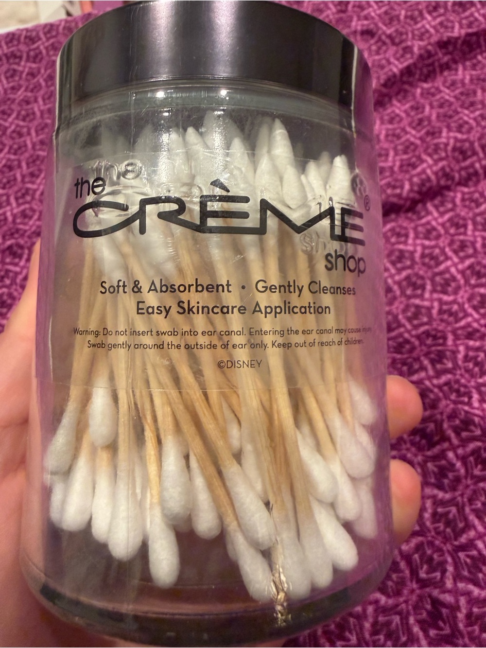 *NEW* Disney* The Crรจme Shop Pink-Accented Cotton Swabs in Clear Jar